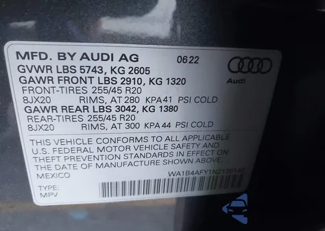 2022 Audi Sq5 Premium Plus Tfsi Quattro Tiptronic from USA, damaged, VIN WA1B4AFY1N2135140